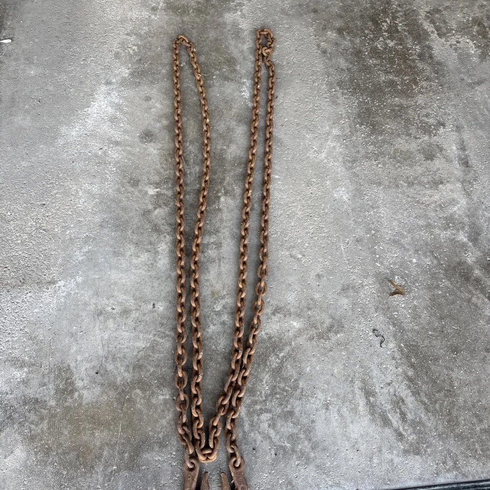 Vintage Heavy Duty Industrial 21 Foot Chain with Dual High Test Forged‎ Hooks